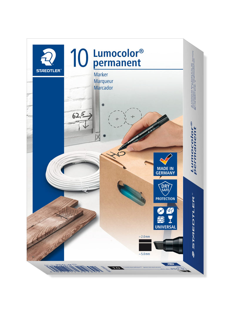Staedtler Lumocolor Permanent Marker 350-9 Chisel Tip - Black (Pack of 10