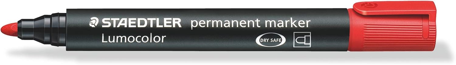 STAEDTLER Lumocolor Bullet Tip Permanent Marker, Red, Pack of 10