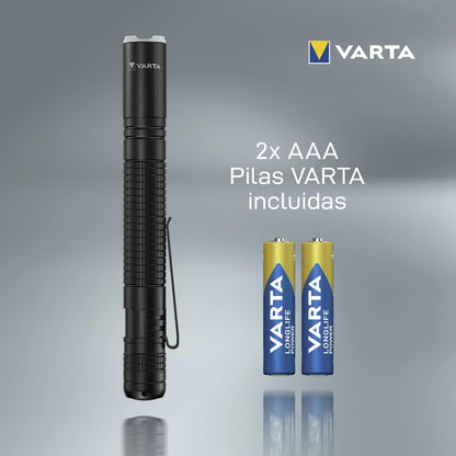 VARTA Aluminium F10 Pro LED Flashlight (incl. 2X Longlife Power AAA Batteries for everyday-use, 150 lumens, shock proof, 3 years guarantee) black for household, camping, outdoor
