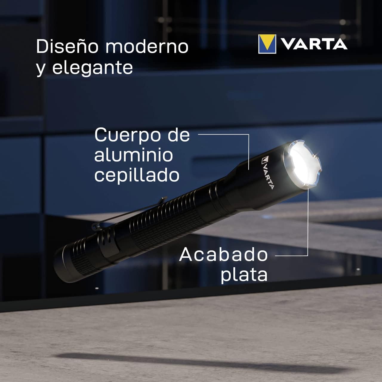 VARTA Aluminium F10 Pro LED Flashlight (incl. 2X Longlife Power AAA Batteries for everyday-use, 150 lumens, shock proof, 3 years guarantee) black for household, camping, outdoor