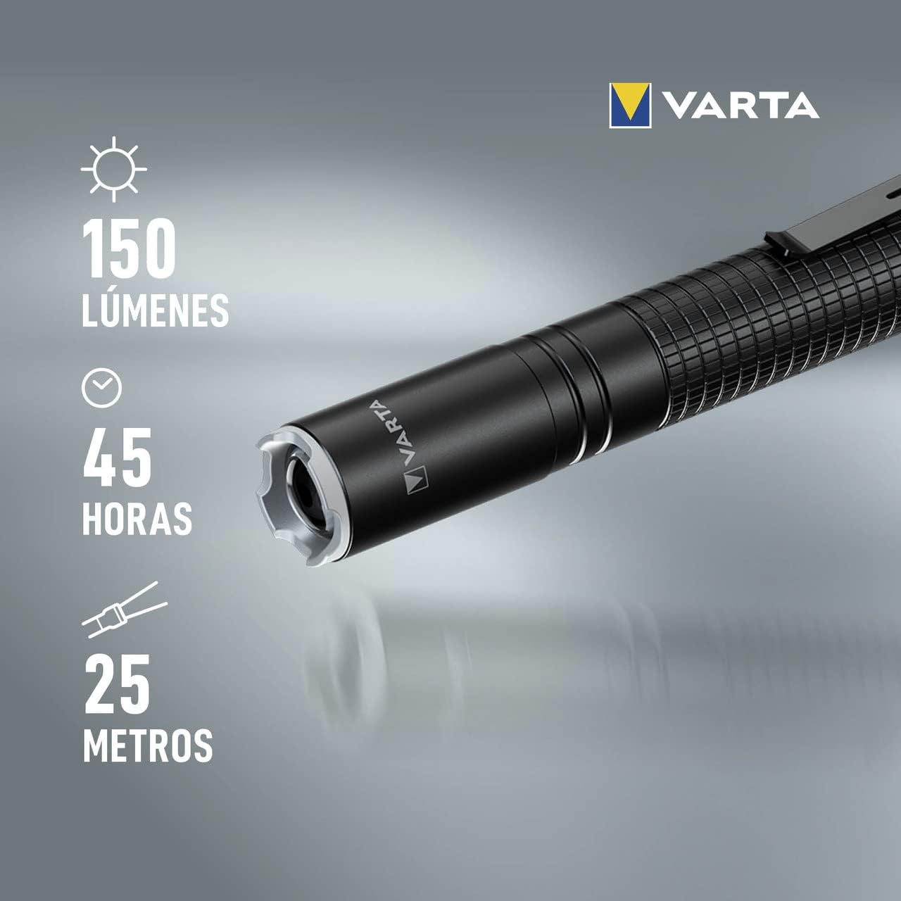 VARTA Aluminium F10 Pro LED Flashlight (incl. 2X Longlife Power AAA Batteries for everyday-use, 150 lumens, shock proof, 3 years guarantee) black for household, camping, outdoor