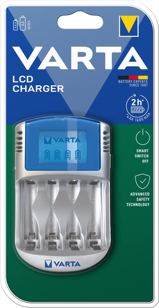 VARTA Power Play LCD Charger - Batterieladegerät 4xAA/AAA -INKL. 12V Adapter + USB Adapter