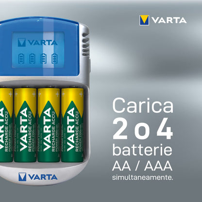VARTA Power Play LCD Charger - Batterieladegerät 4xAA/AAA -INKL. 12V Adapter + USB Adapter