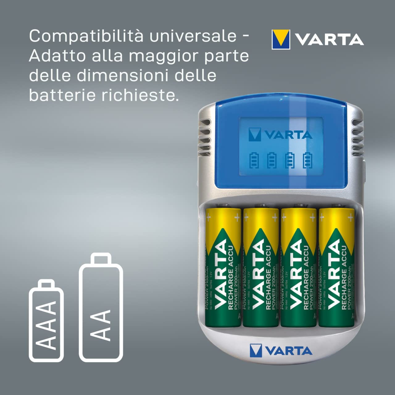 VARTA Power Play LCD Charger - Batterieladegerät 4xAA/AAA -INKL. 12V Adapter + USB Adapter