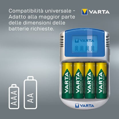 VARTA Power Play LCD Charger - Batterieladegerät 4xAA/AAA -INKL. 12V Adapter + USB Adapter