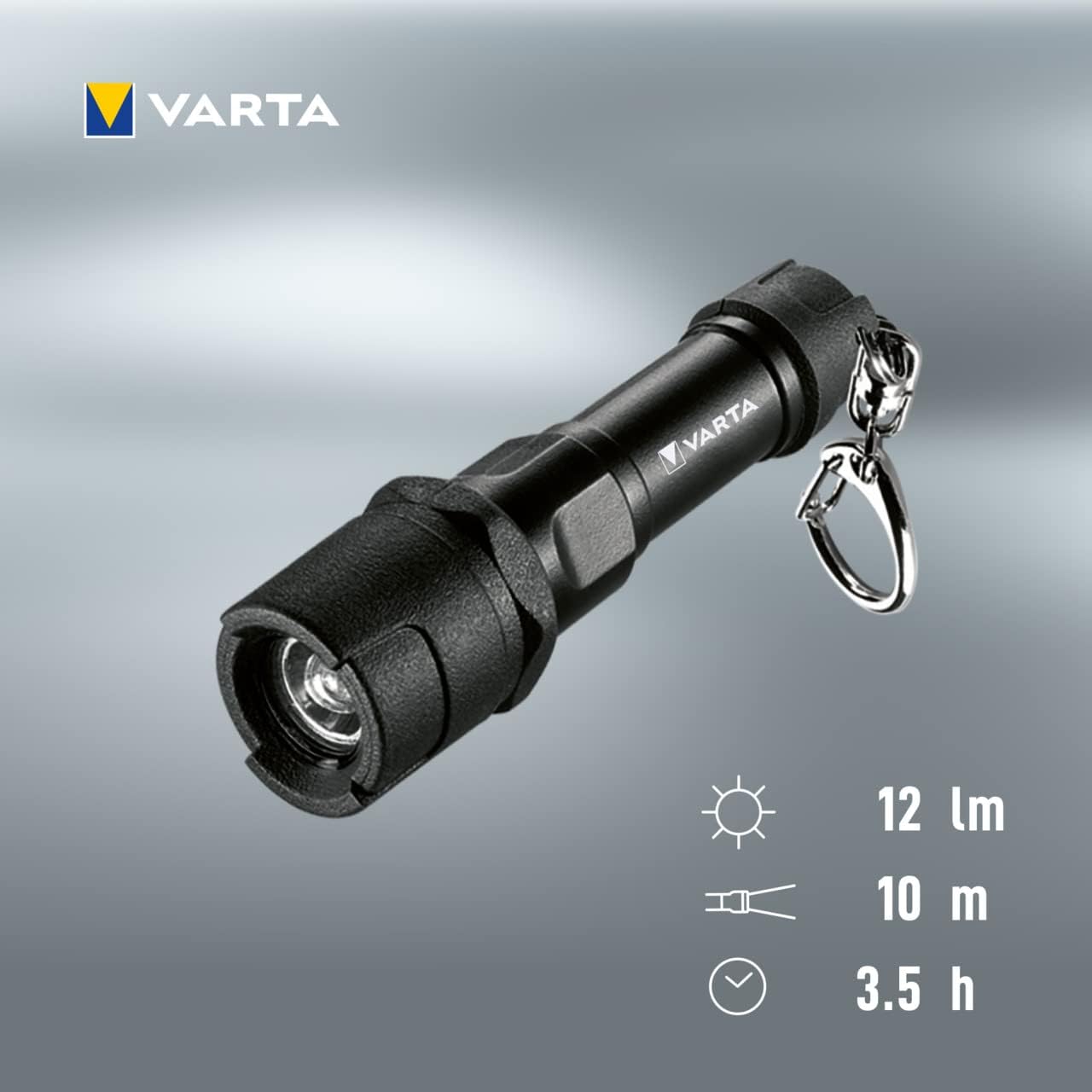 VARTA (incl. 1X AAA Longlife Power Batteries, Key Ring, scratchproof and Splash-Proof housing), ABS, Black/Silver