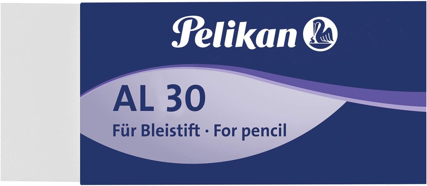 Pelikan Erasers, AL 30, White Eraser, for Graphite Pencils, Technical and Artistic Design, Suitable for Children, Pack of 30, Size 43x17x12 mm