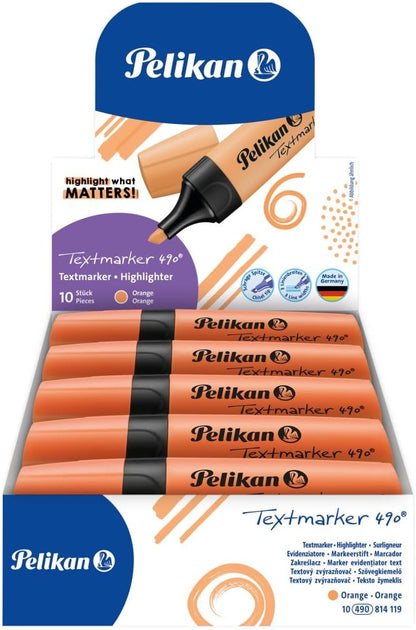 Pelikan 814119 Highlighter 490 Fluorescent Orange Pack of 10 in Folding Box