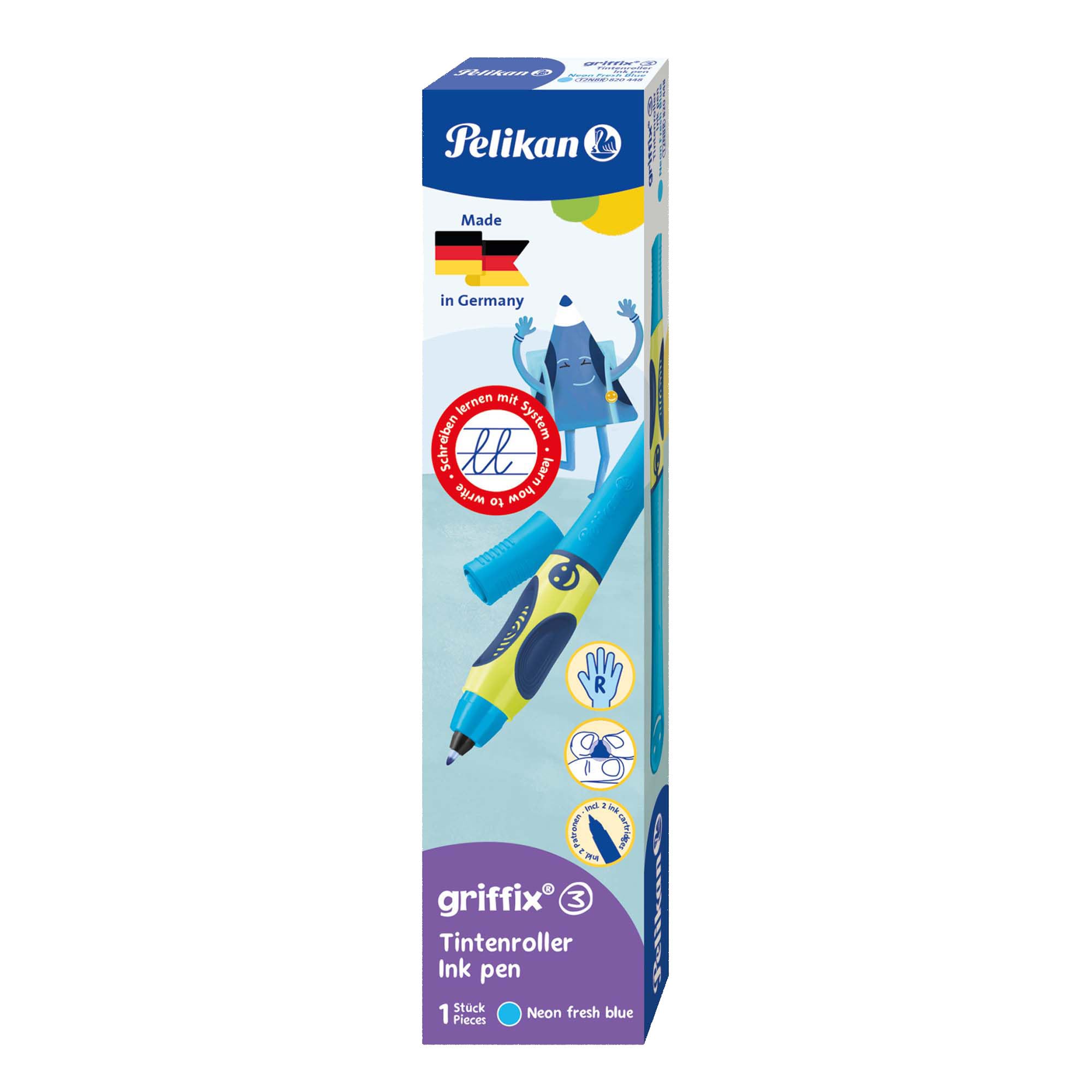 Pelikan Griffix Right Handed Ink Pen - NeonFreshBlue - Pack of 1-820448 NeonFresh Blue Folding box