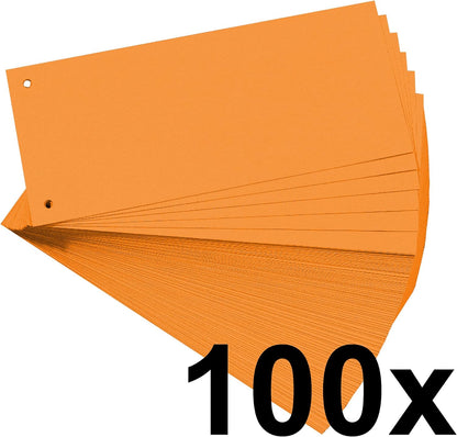Exacompta - Ref 13365B - Bristol Card Punched Dividers (Pack of 100) - 105 x 240mm, 180gsm Paper, 2-Hole Punched, Horizontal, Organise A4 Documents - Orange Colour
