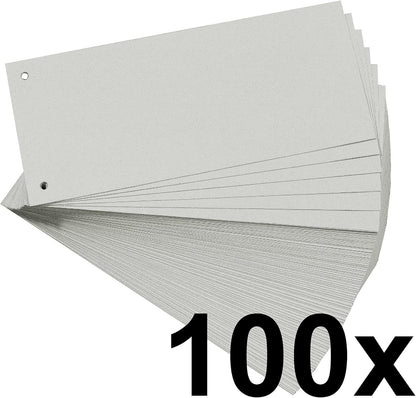 Exacompta - Ref 13385B - Bristol Card Punched Dividers (Pack of 100) - 105 x 240mm, 180gsm Paper, 2-Hole Punched, Horizontal, Organise A4 Documents - Grey Colour