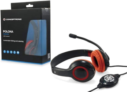 Conceptronic POLONA USB Wired Headset With Microphone - Red