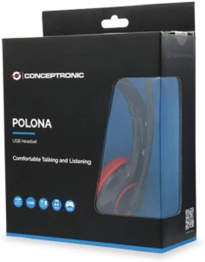 Conceptronic POLONA USB Wired Headset With Microphone - Red