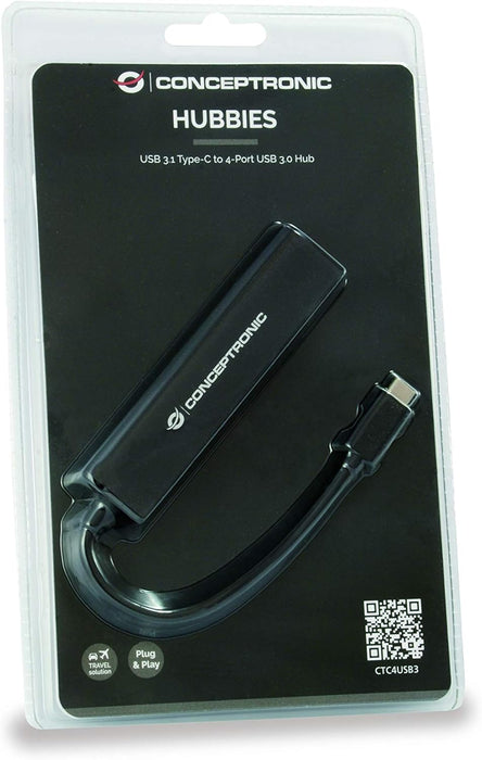 Conceptronic CTC4USB3 - USB C to 4 Port Hub USB 3. 0 - Small Design - Plug and Play