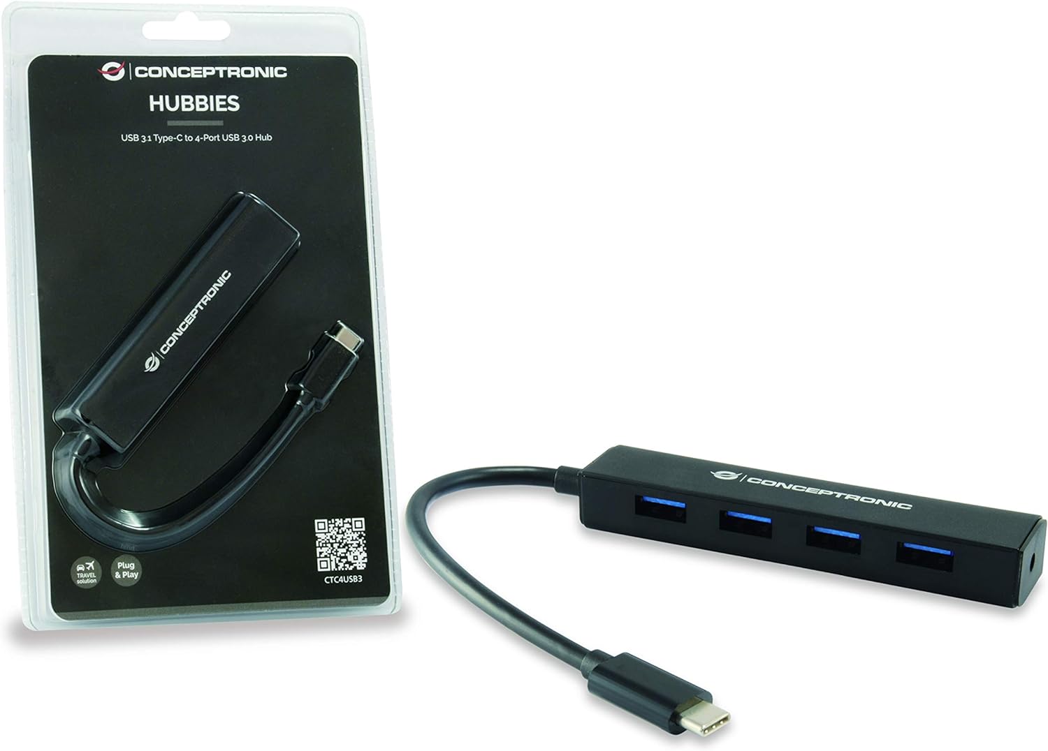 Conceptronic CTC4USB3 - USB C to 4 Port Hub USB 3. 0 - Small Design - Plug and Play