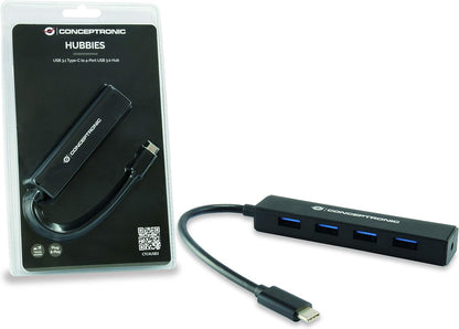 Conceptronic CTC4USB3 - USB C to 4 Port Hub USB 3. 0 - Small Design - Plug and Play
