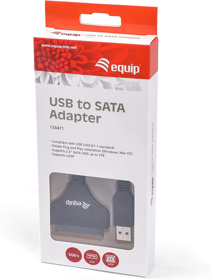 Equip 133471 Adaptador de Cable USB 3.0 A SATA Negro - Adaptador para Cable (USB 3.0 A, SATA, Male Connector/Male Connector, 0,5 m, Negro