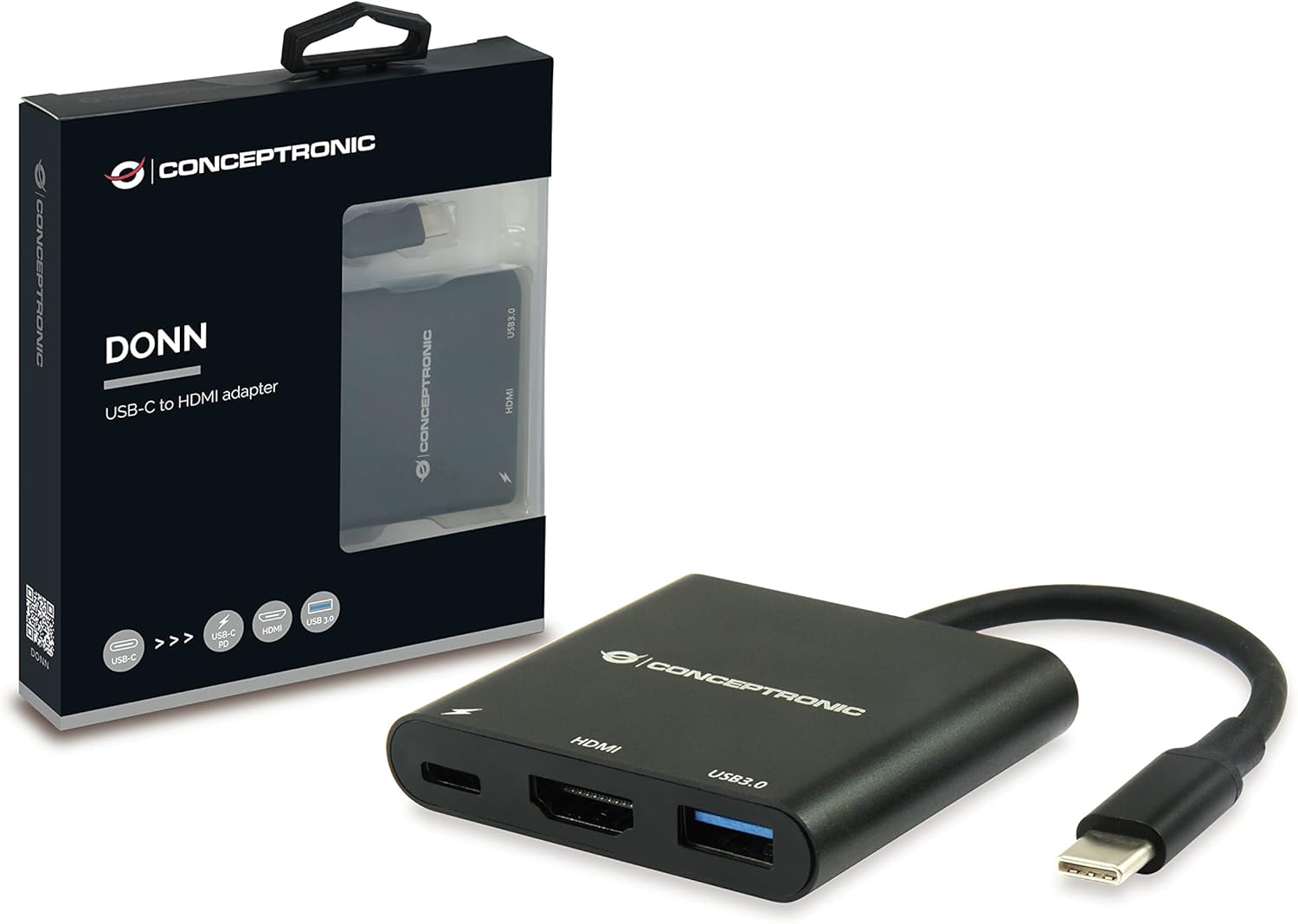 Conceptronic DONN01B USB-C ZU -HDMI-Adapter, Schwarz