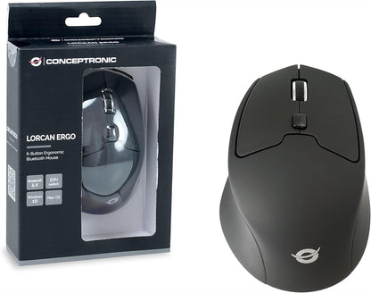 Conceptronic LORCAN02B 6-Button Ergonomic Bluetooth 5.0 Mouse, DPI switch (800/1200/1600), Suitable for right-hand users, Rubberised finishing