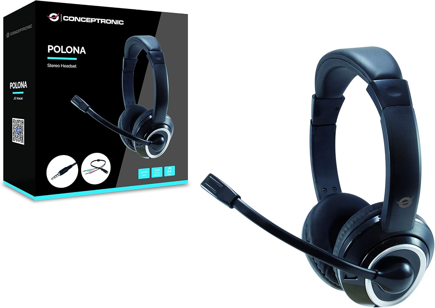 Conceptronic POLONA02BA Headset Jack Cable Microphone Volume Control Stereo Y-K Black
