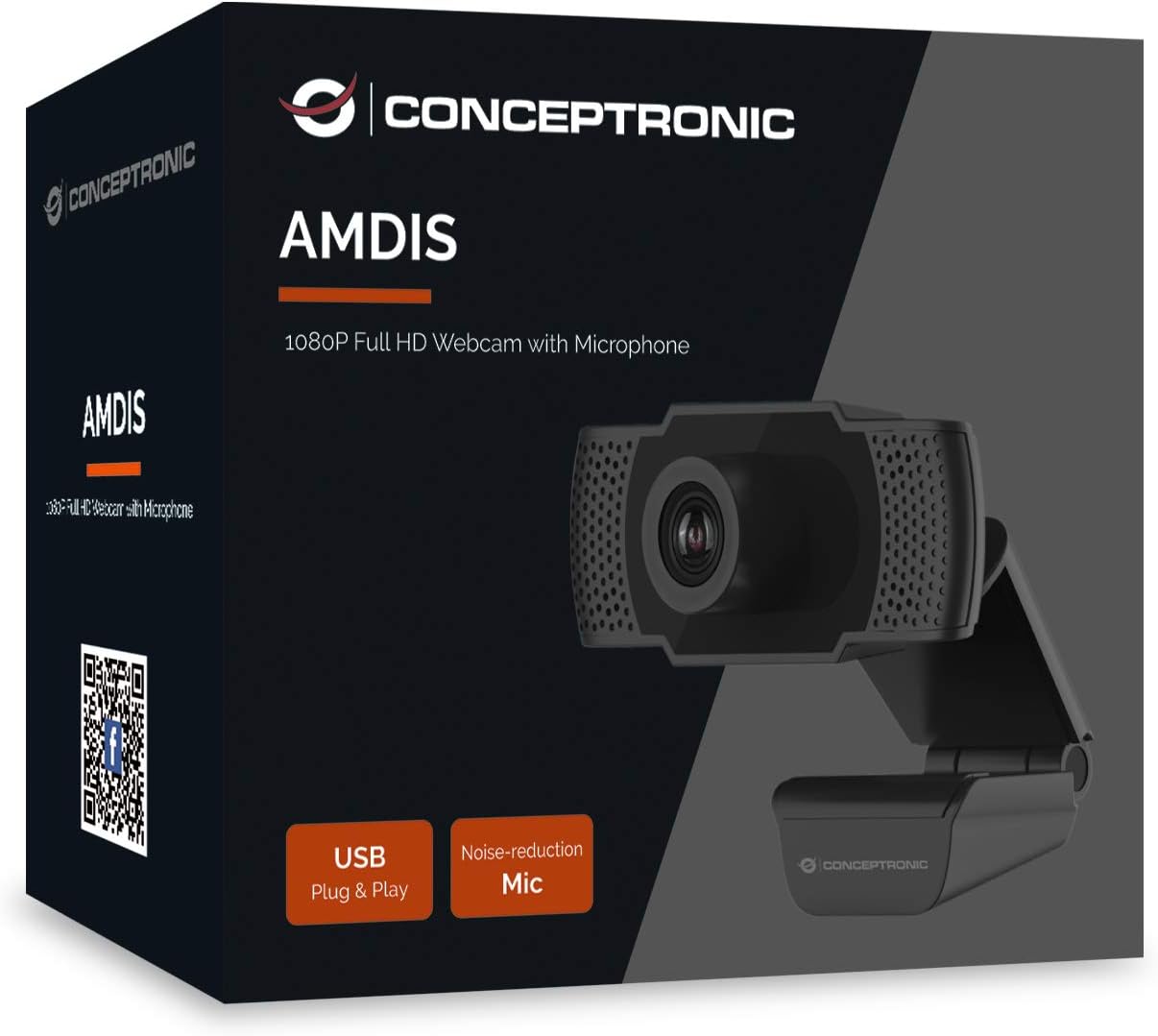 Conceptronic AMDIS01B Webcam AMDIS 1080P Full HD Webcam + Microphone Black