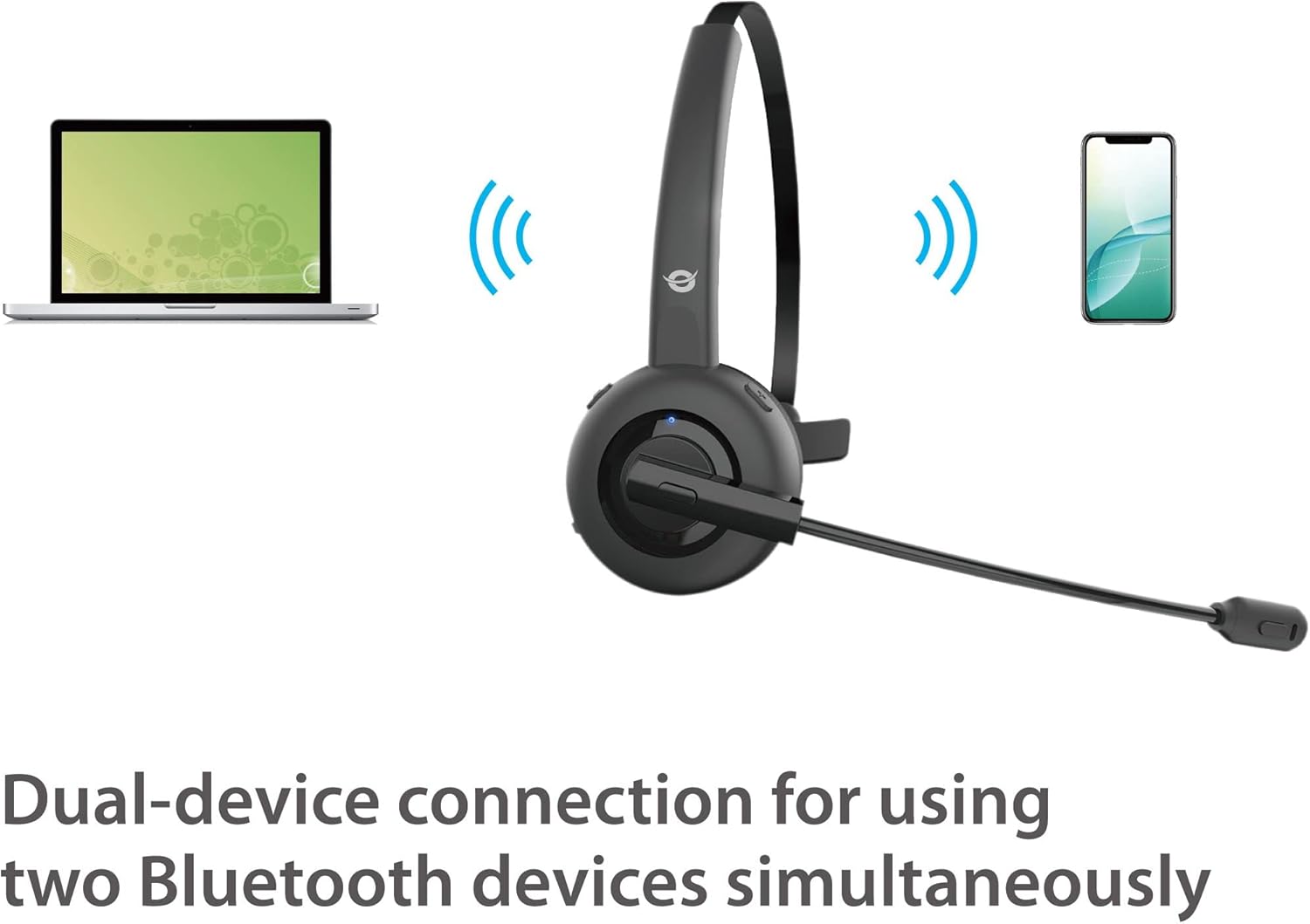 Conceptronic POLONA03BDA Wireless Bluetooth Headset With Charging Dock & Bluetooth Audio Adapter, CVC Noise Cancellation