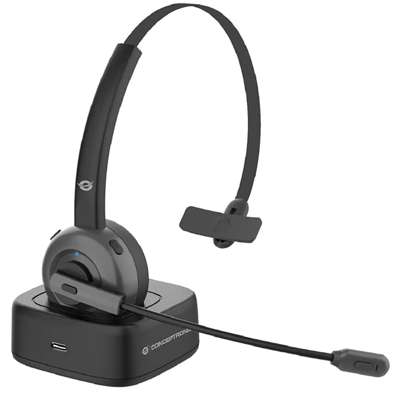 Conceptronic POLONA03BDA Wireless Bluetooth Headset With Charging Dock & Bluetooth Audio Adapter, CVC Noise Cancellation