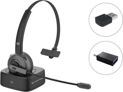 Conceptronic POLONA03BDA Wireless Bluetooth Headset With Charging Dock & Bluetooth Audio Adapter, CVC Noise Cancellation