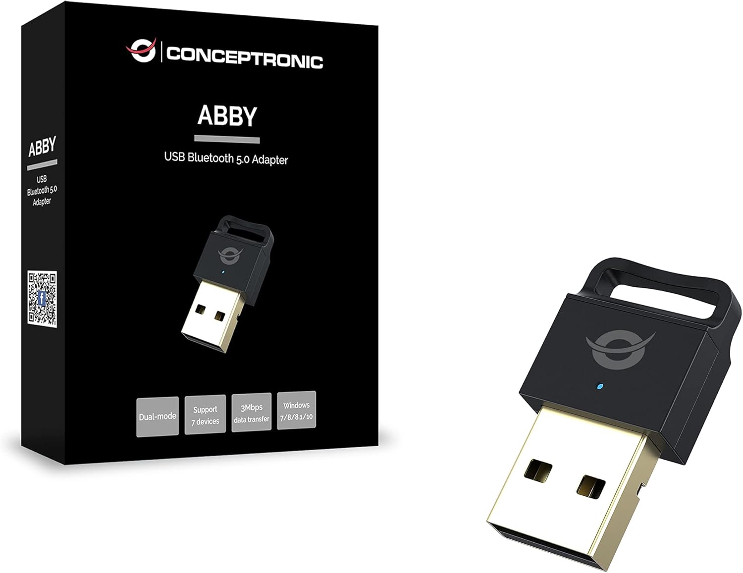 Conceptronic ABBY06B Bluetooth 5.0/4.0 USB Dongle/Receiver/Adaptor Up to 7 Devices, For Windows 7/8/8.1/10, 10-20m range