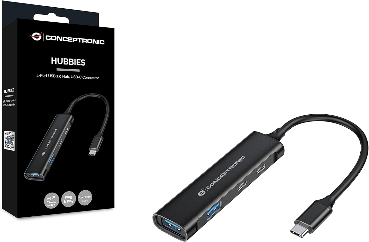 Conceptronic HUBBIES12B 4-Port USB 3.2 Gen 1 Hub USB-C x 2 USB-A x 2 Aluminum Housing