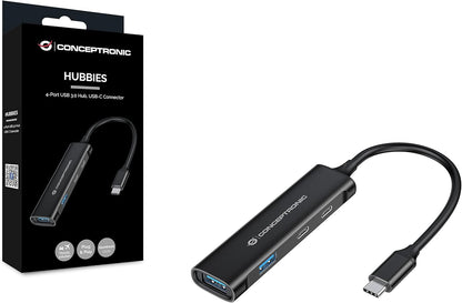 Conceptronic HUBBIES12B 4-Port USB 3.2 Gen 1 Hub USB-C x 2 USB-A x 2 Aluminum Housing