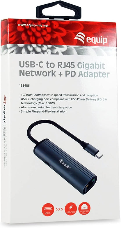 Equip 133486 USB-C to RJ45 Gigabit Network + PD Adapter
