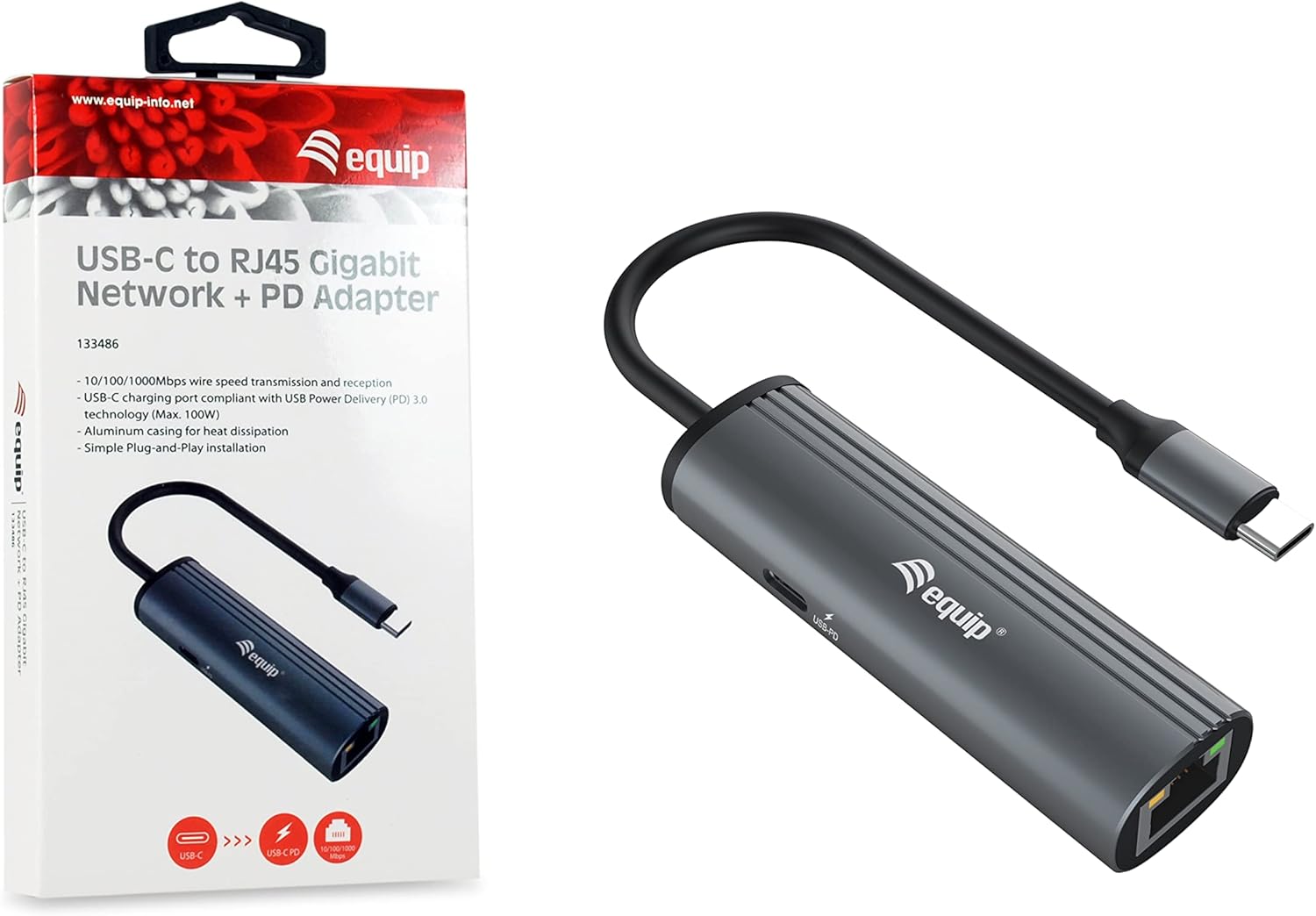 Equip 133486 USB-C to RJ45 Gigabit Network + PD Adapter