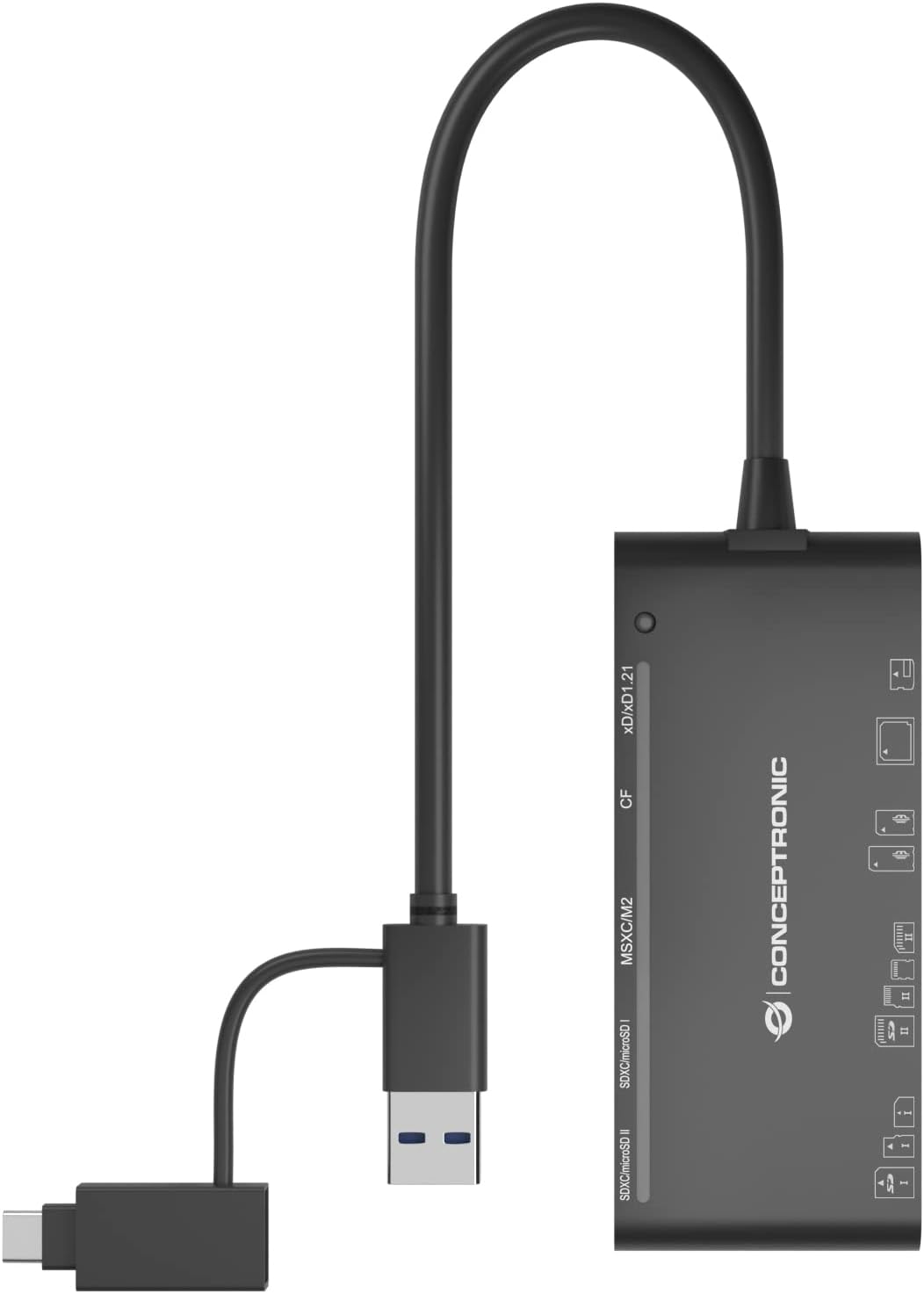 CARD READER EXTERNO USB-C/ USB-A 7EN1 CONCEPTRONIC BIAN03B USB 3.0 SD/SDHC/SDXC MMC MS M2 CT XD MICROSD/TFLASH