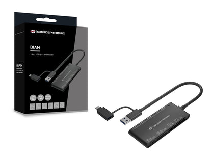 CARD READER EXTERNO USB-C/ USB-A 7EN1 CONCEPTRONIC BIAN03B USB 3.0 SD/SDHC/SDXC MMC MS M2 CT XD MICROSD/TFLASH