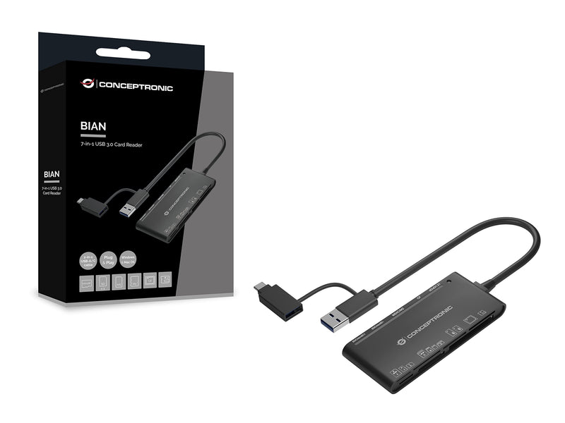 CARD READER EXTERNO USB-C/ USB-A 7EN1 CONCEPTRONIC BIAN03B USB 3.0 SD/SDHC/SDXC MMC MS M2 CT XD MICROSD/TFLASH