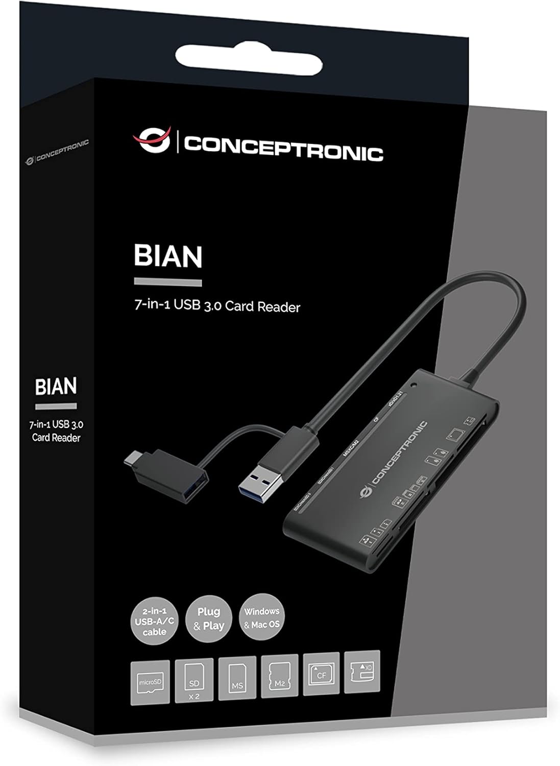 CARD READER EXTERNO USB-C/ USB-A 7EN1 CONCEPTRONIC BIAN03B USB 3.0 SD/SDHC/SDXC MMC MS M2 CT XD MICROSD/TFLASH