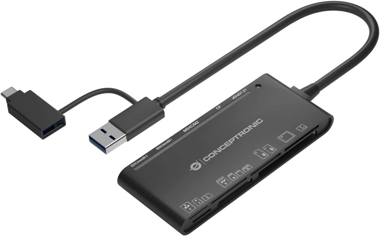 CARD READER EXTERNO USB-C/ USB-A 7EN1 CONCEPTRONIC BIAN03B USB 3.0 SD/SDHC/SDXC MMC MS M2 CT XD MICROSD/TFLASH