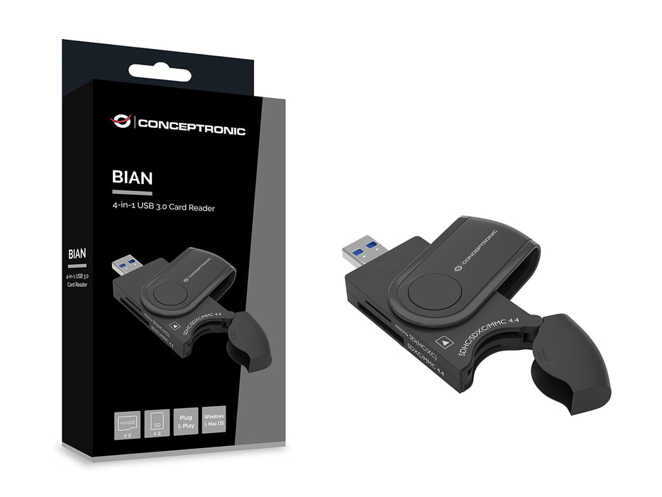 CONCEPTRONIC BIAN04B 4 in 1 USB 3.0 Card Reader SD/SDHC/SDXC x 2 Micro SD/T-Flash x 2