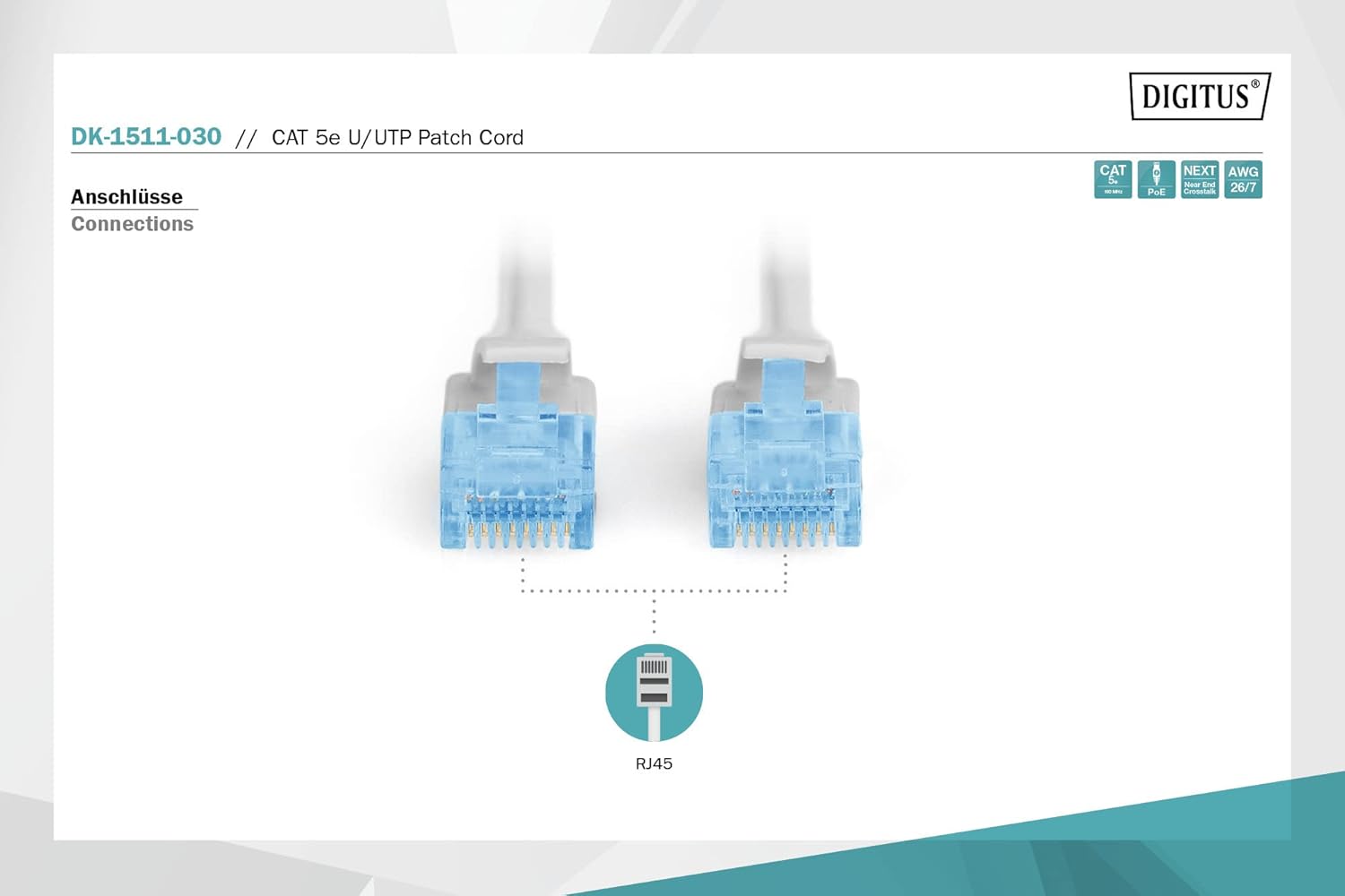 Digitus LAN Cable Cat 5e - 3 m - RJ45 Network Cable - U/UTP Unshielded - Compatible with Cat-6 & Cat-5 - Grey Cat 5e - U/UTP - PVC 3 m - 1 Stück gray