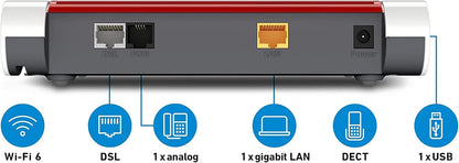 AVM FRITZ!Box 7510 Edition International, Modem Router Wi-Fi 6 Con 600 MBit/s (2,4 GHz), ADSL/VDLS Fino A 300 MBit/s, Mesh, Base DECT, Media Server, Interfaccia In Italiano