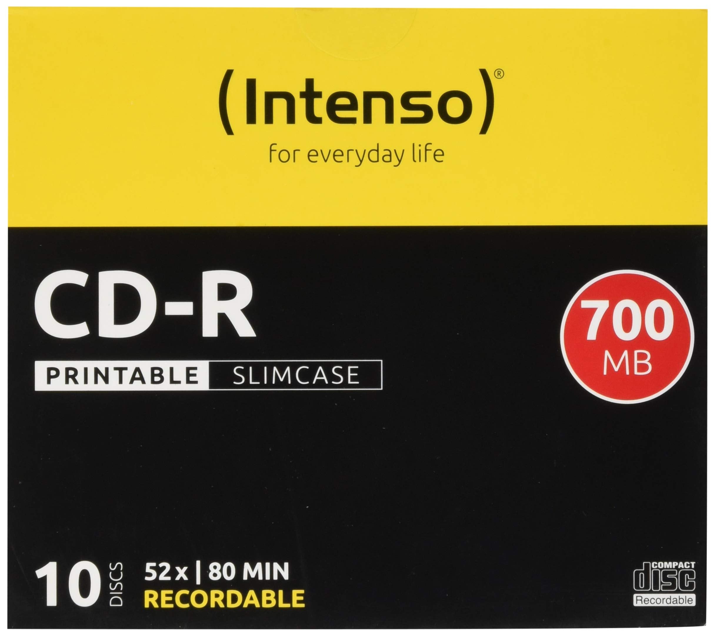 Intenso CD-R 80-Minute 700 Mb 52x Speed Recordable Printable CD Media Slim Jewel Case (Pack of 10