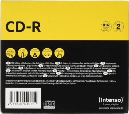 Intenso CD-R 80-Minute 700 Mb 52x Speed Recordable Printable CD Media Slim Jewel Case (Pack of 10