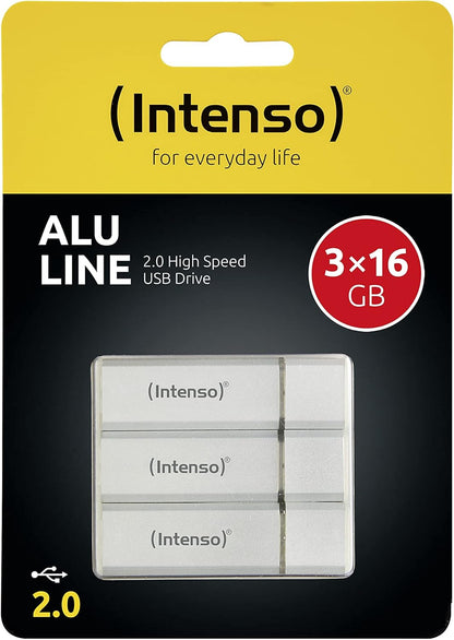 Intenso Alu Line USB 2.0 Flash Drive 16 GB Pack of 3 Silver