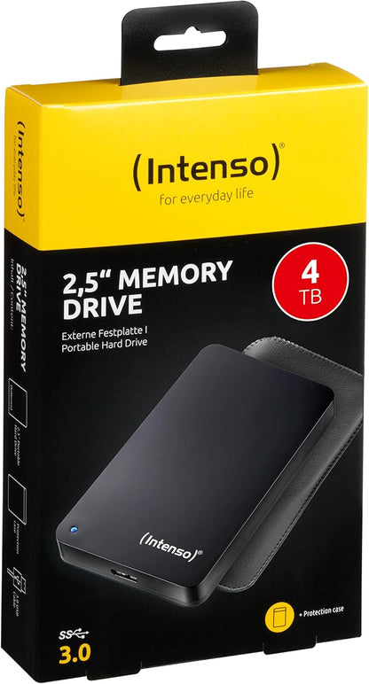 Intenso Memory Drive Portable Hard Drive 4TB, Portable External Hard Drive with Case - 2.5 Inches, 5400 rpm, 8 MB Cache, USB 3.0 Black