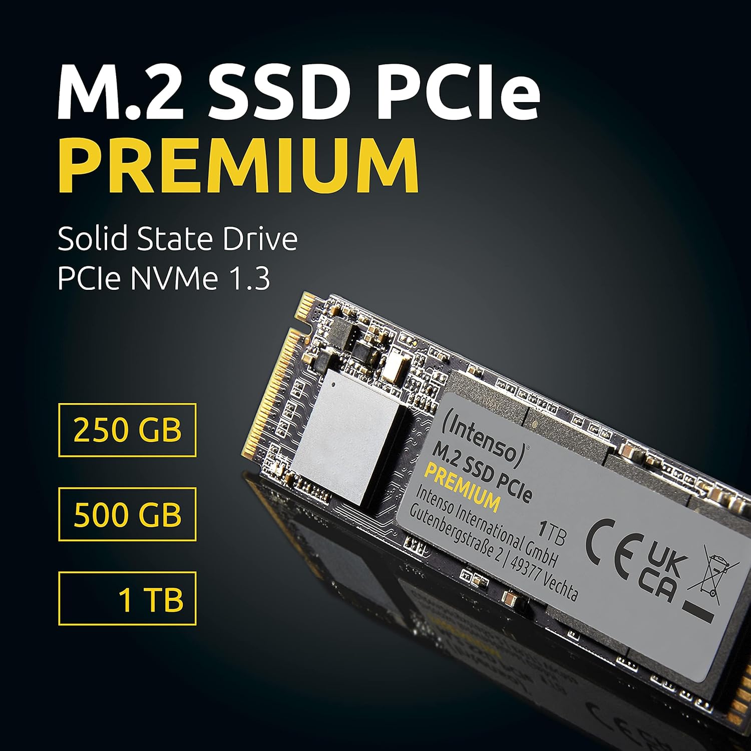Intenso 500GB M.2 SSD PCIe Premium, up to 2100 MB/s, (PCI Express Gen.3x4 NVMe 1.3, Solid State Drive