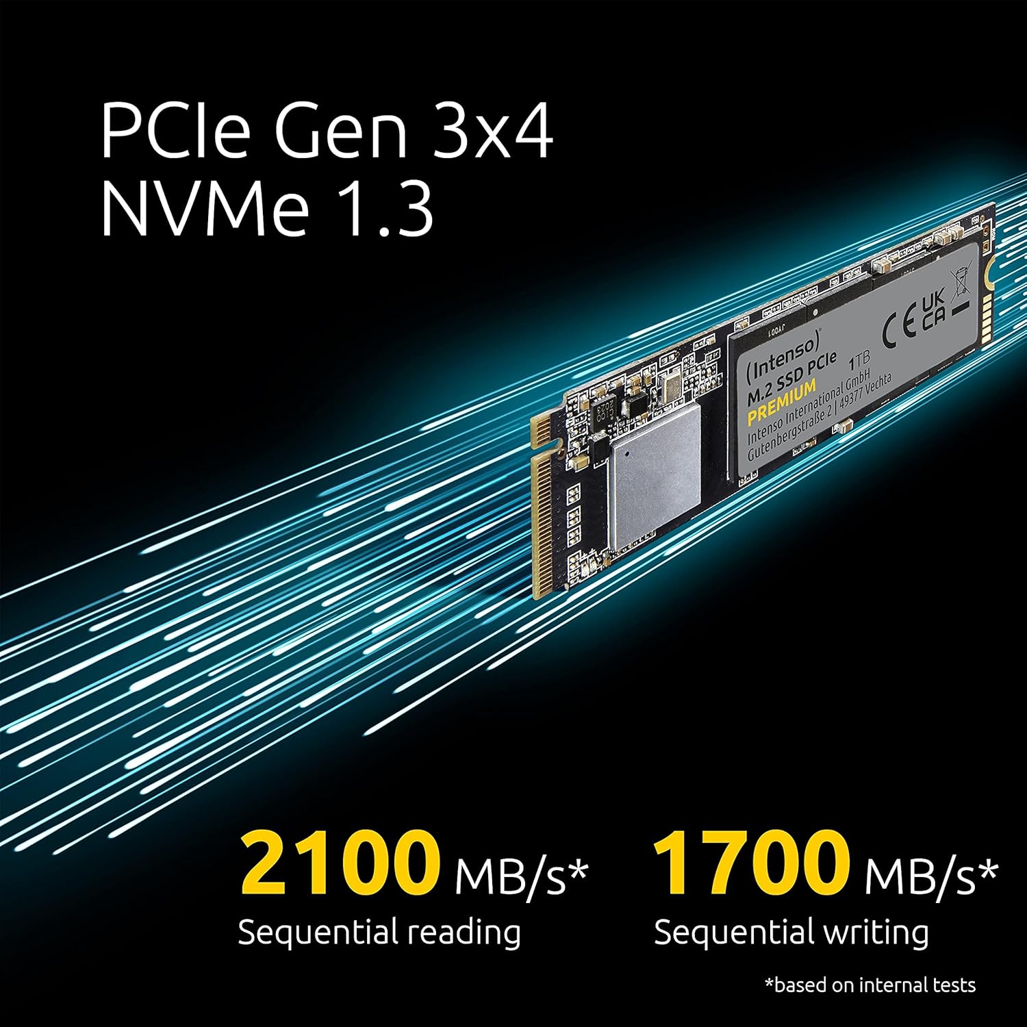 Intenso 500GB M.2 SSD PCIe Premium, up to 2100 MB/s, (PCI Express Gen.3x4 NVMe 1.3, Solid State Drive