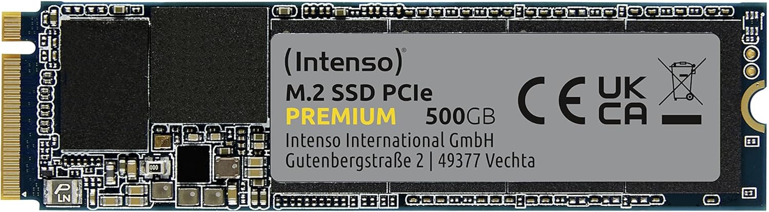 Intenso 500GB M.2 SSD PCIe Premium, up to 2100 MB/s, (PCI Express Gen.3x4 NVMe 1.3, Solid State Drive