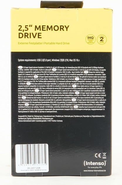 Intenso Memory Drive Portable Hard Drive 5TB Portable External Hard Drive with Case 2.5 Inch 5400 rpm 8 MB Cache USB 3.0 Black