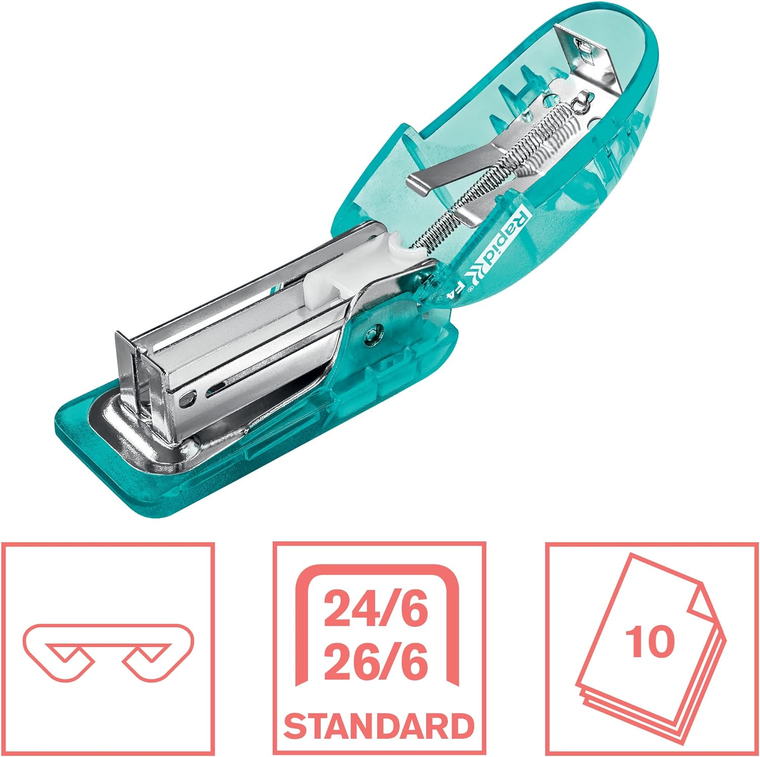 Esselte Rapid Mini Pinzatrice con Leva Punti Integrato e 1000 Punti Metallici Inclusi, Capacità 10 Fogli, Utilizzabile a Casa e in Ufficio, Gamma Colour'Breeze, 93 mm x 33 mm x 125 mm